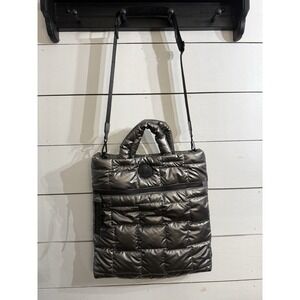Pajar North South Silver Puffy Quilted Tote Dark Silver Bag Crossbody Strap EUC